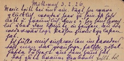 Handgeschriebener Text auf vergilbtem Papier: Tagebucheintrag von Margarete Quidde