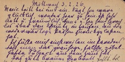 handwritten text on yellowed paper: diary entry by Margarete Quidde