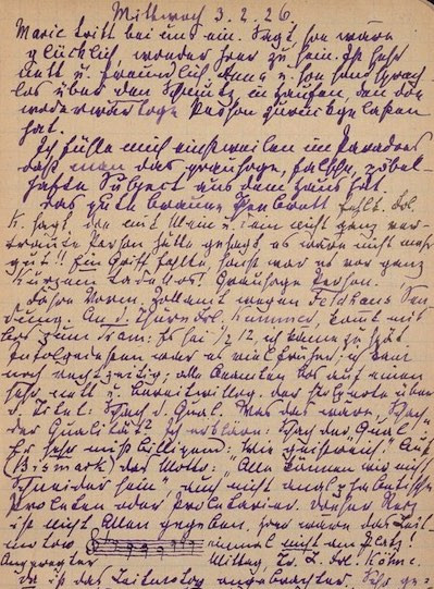 Handgeschriebener Text auf vergilbtem Papier: Tagebucheintrag von Margarete Quidde