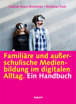 Buchcover: links eine Frau, rechts ein Mann, beide haben eine VR-Brille auf; darunter gelber Text auf magentafarbenem Hintergrund