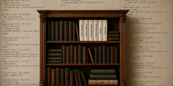 Bücherregal mit Büchern von Yoko Tawada, Thomas Mann, Johanny Spyri, Sevgi Özdamar, MHow, l'Horizon