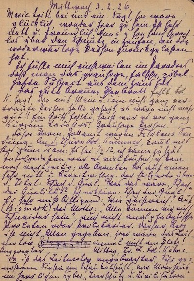 Handgeschriebener Text auf vergilbtem Papier: Tagebucheintrag von Margarete Quidde